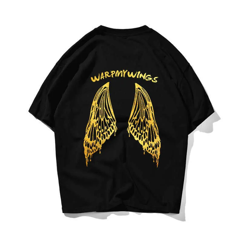 Butterfly Asas Hip Hop Oversize T Shirt Homens Streetwear Exagerate Tshirt de Manga Curta Algodão Loose Hiphop T-shirt Casal 210603