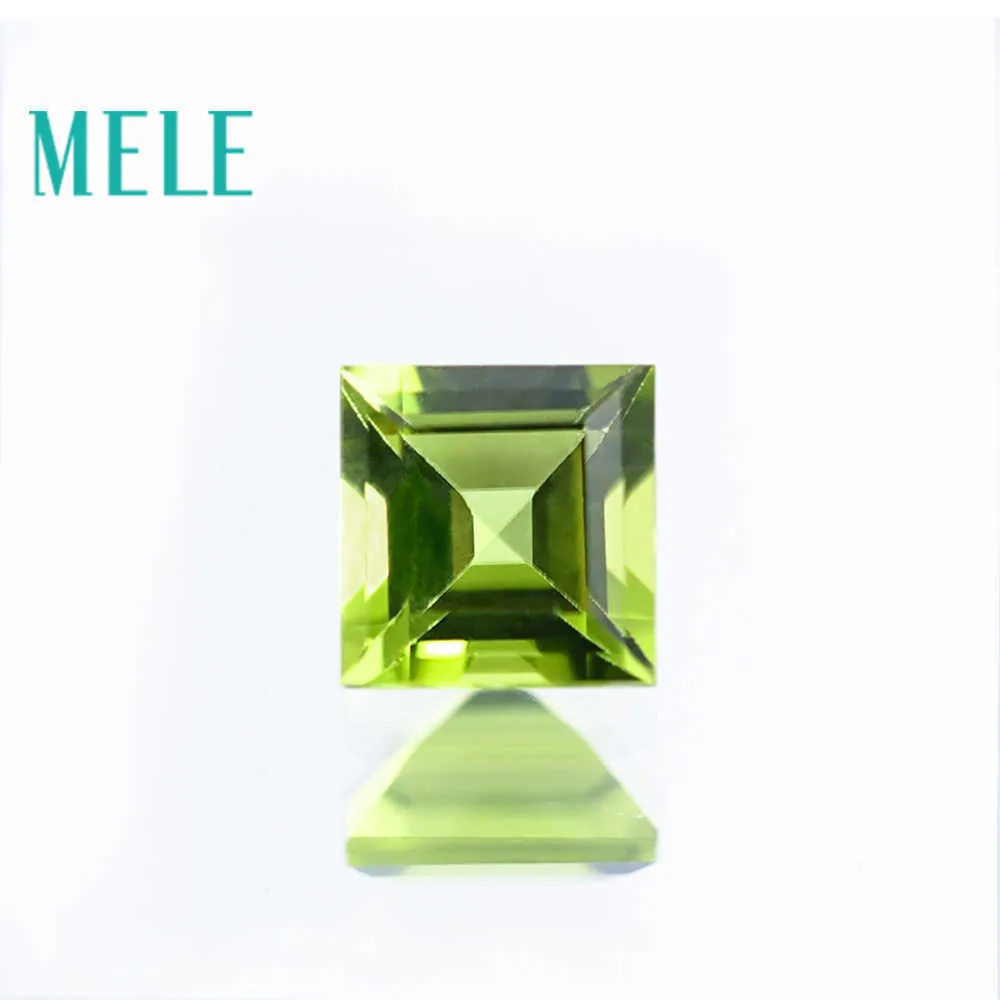 Mele doğal peridot taş takı yapımı, 6mm x 6mm kare kesilmiş yeşil gevşek taş, yangın rengi ve parlak yüksek kaliteli H1015 ile parlak