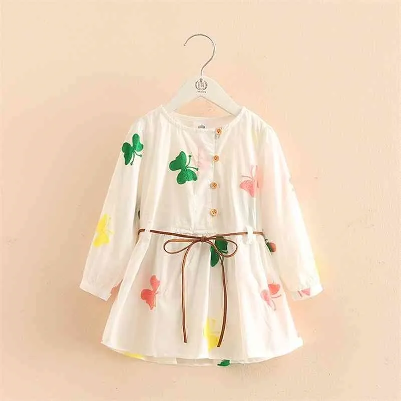 Printemps automne 3-8 10 12 ans broderie double usage longue manches courtes blanc élégant enfants bébé filles robe en coton avec ceinture 210701