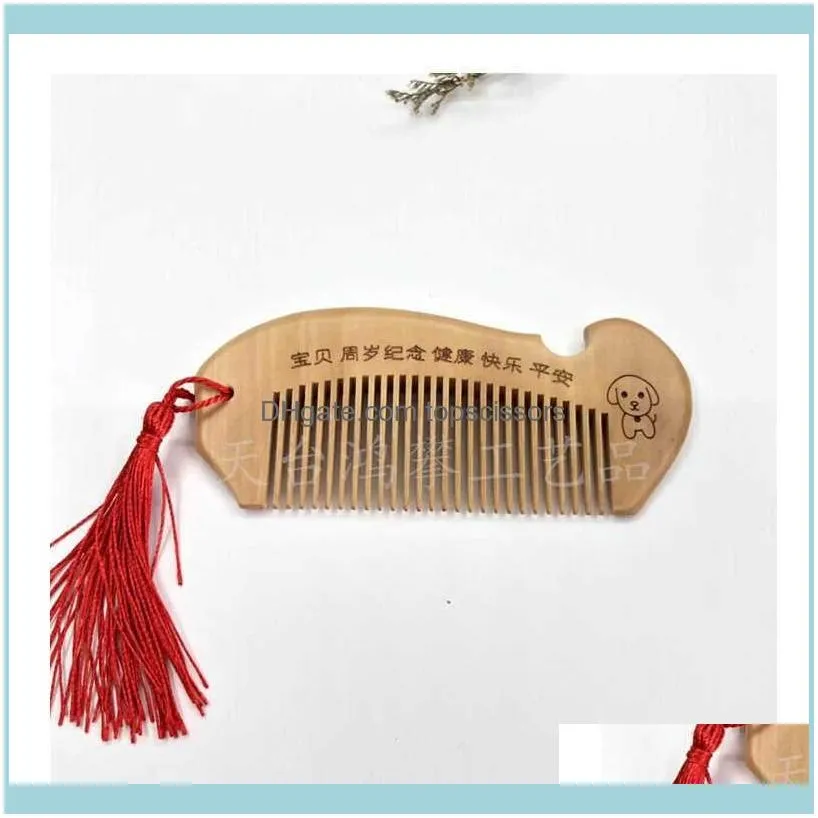 Hair Brushes Peach comb portable small wooden comb with tassel classic craft comb