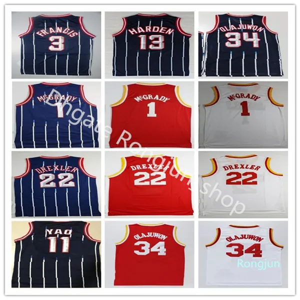 Retro Vintage Basketball Mens 13 Harden Jerseys Cheap Hakeem 34 Olajuwon Tracy Steve McGrady Francis Yao Clyde Ming Drexler Top Quality