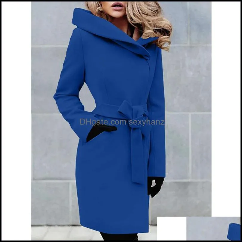 Women`s Trench Coats WEPBEL Women Fashion Woolen Jacket Coat Ladies Casual Loose Long Autumn Winter Overcoat Windbreaker