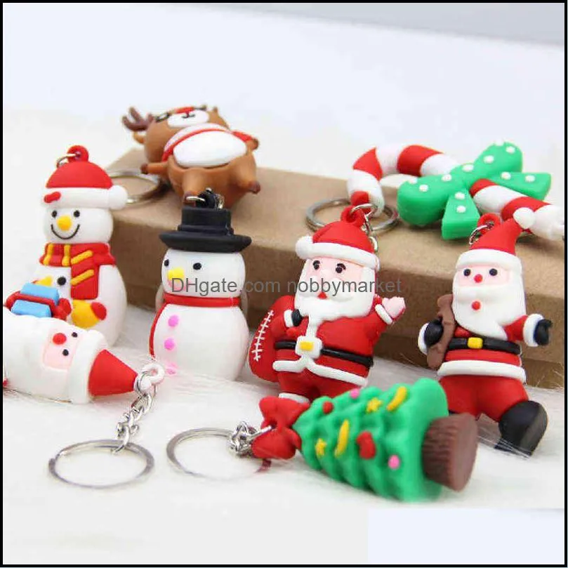 Sleutelringen Sieraden Merry Christmas Decoratie Santa Claus Elanden Sneeuwpop Sleutelhanger Jaar 2022 Kinderen Gift Xmas Noel Drop Levering 2021 HAVYS