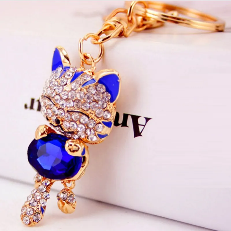 Cristal diamant porte-bonheur chat porte-clés en métal porte-clés bagages décoration pendentif porte-clés mode chat forme porte-clés porte-clés petits cadeaux