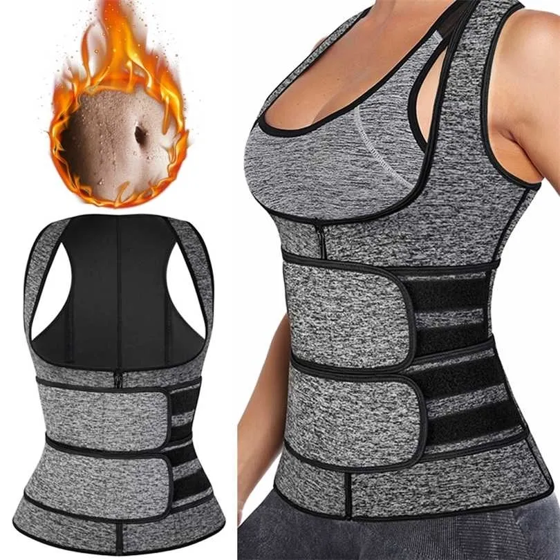 Women Waist Trainer Vest Neoprene Body Shaper Sauna Sweat Suit Slimming Sheath Fitness Workout Corset Top Shapewear Trimmer Belt 211218