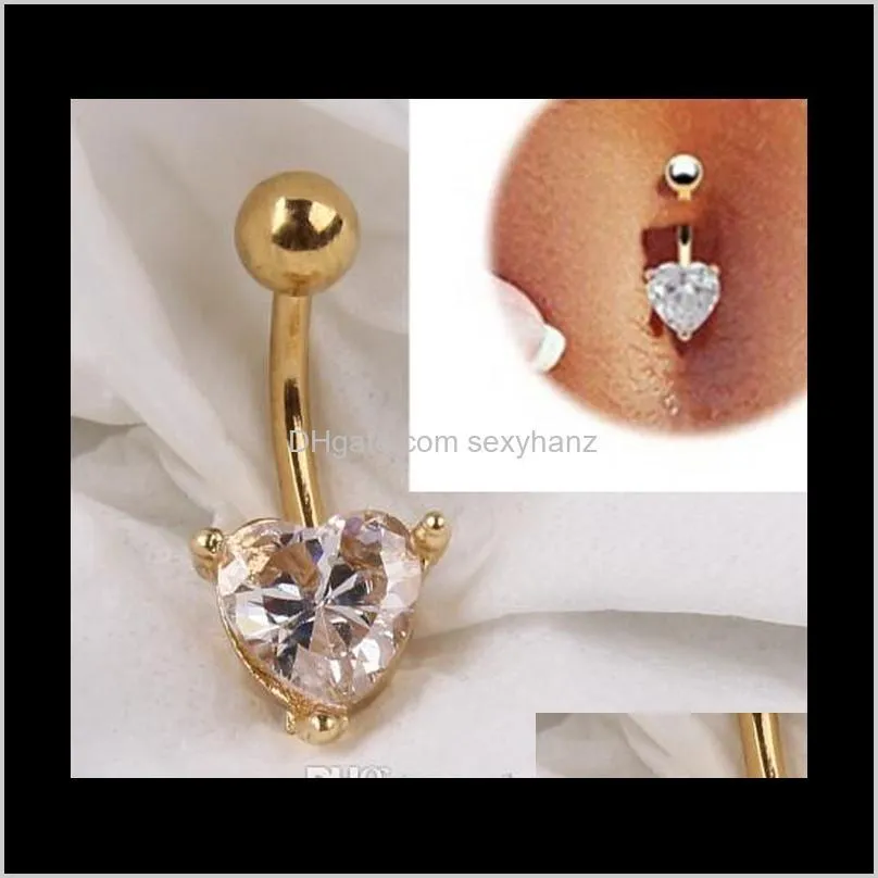 Bell Rings Jewelry Drop Delivery 2021 12Pcs 18K Gold Heart Strass Bow Ciondola ombelico Belly Bar Button Ring Body Piercing Pierce Ueltl