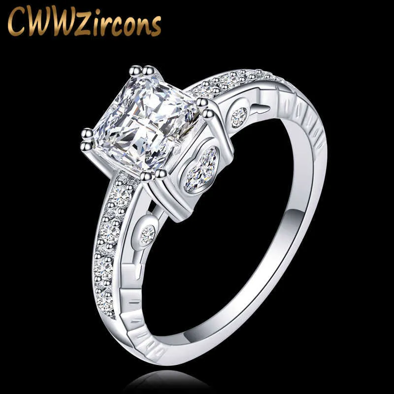 Luxus Damen Ringe Schmuck Princess Cut Square CZ Verlobung Hochzeit mit Zirkonia Steinen R001 210714