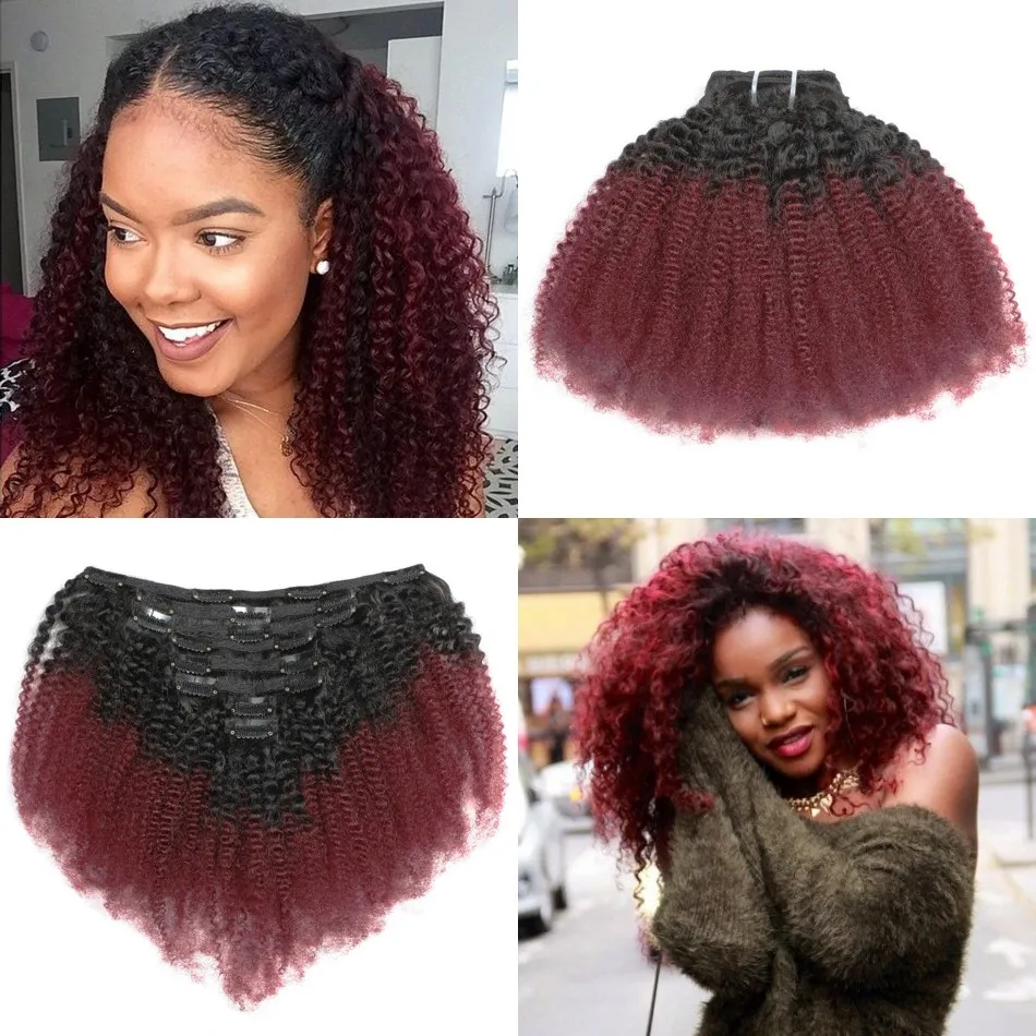 120g Afro Kinky Curly Clip em Extensões de Cabelos Humanos Remy Cabelo Brasil 4B 4C 8PCS T1B/99J CLIPS INS