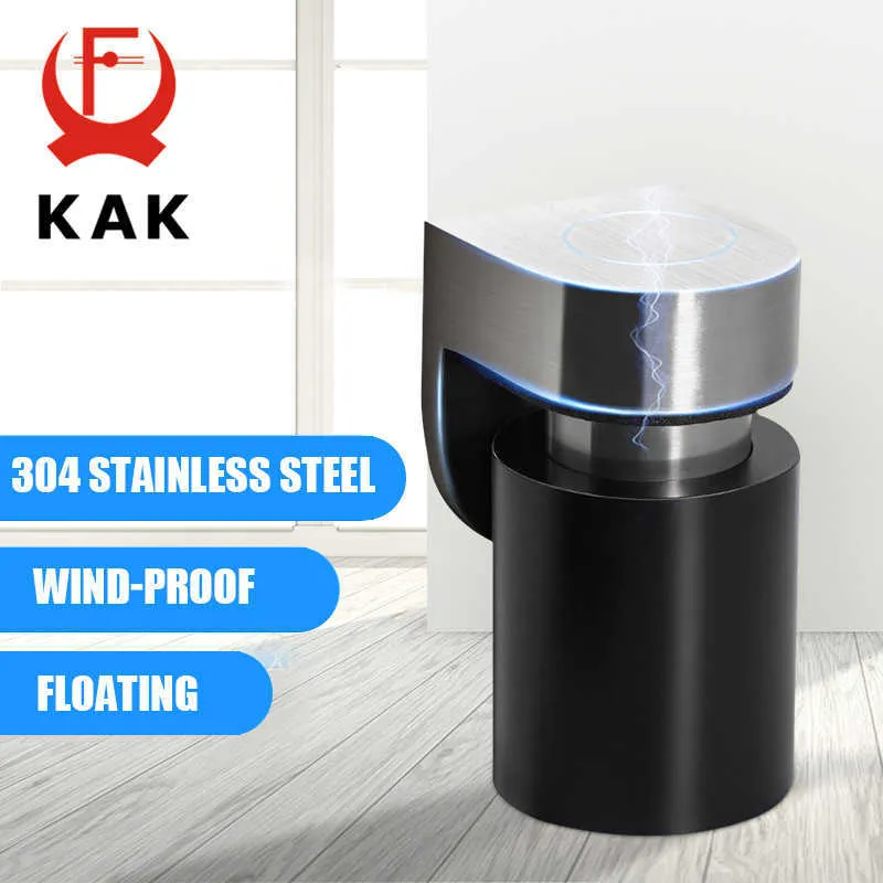 KAK Magnetic Door Stopper Retainer Cylindrical Floating 304 Solid Stainless Steel Heavy Stop Furniture Hardware 210724