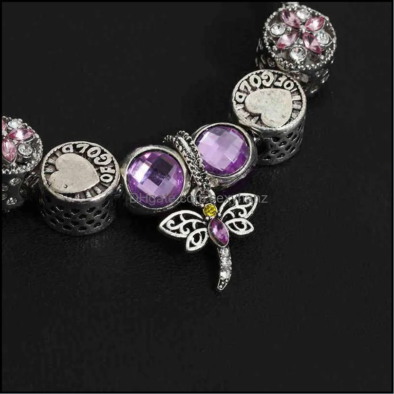 Bracelets bracelet family Fengpan rose gold jewelry hollowed out large hole Bead inlaid diamond bead DIY Opal
