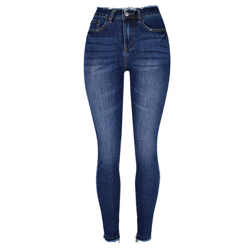 Alto cintura jeans magro jeans para mulheres tornozelo-comprimento senhoras algodão azul lápis calça streetwear mola roupas femininas 210625
