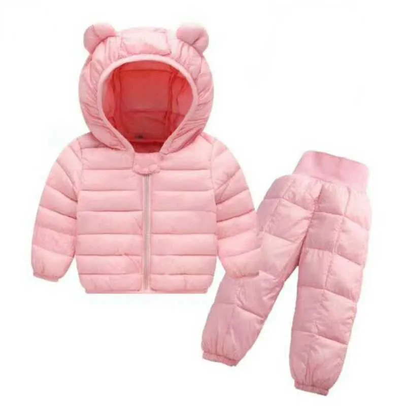 2 pçs / set meninos meninas para baixo jaqueta de jaqueta de inverno com capuz roupas infantis outerwear snowsuit roupas doudoune fille meninas conjunto de roupas y0909