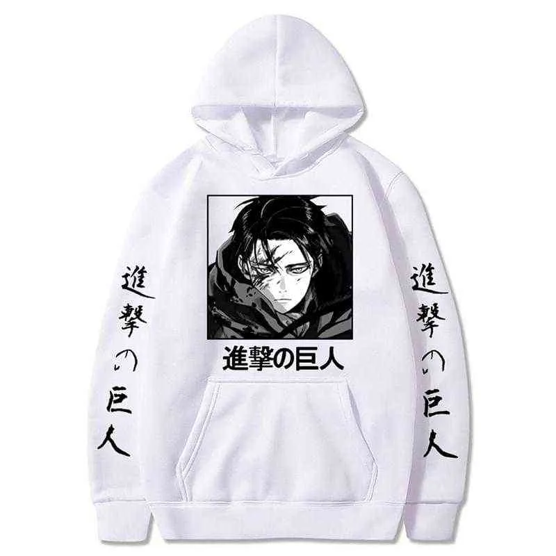 Aanval op Titan Anime Hoodies Levi Ackerman Spring Hooded Sweatshirts Mannen Dames Streetwear Losse Pullovers Unisex Harajuku Doek Y211122