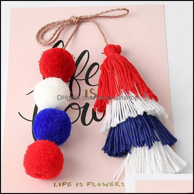 1 Pc Handmade Pom Pom Colorful 4 Layered Tassel Keychain Bag charms Gradient Colors Key Holder Boho Jewelry Gift for women