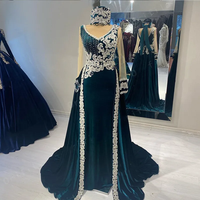 Traditional Albanian Caftan Evening Dresses with detachable train Applique hunter Costume Robe De Soirée De Mariage Prom Gowns