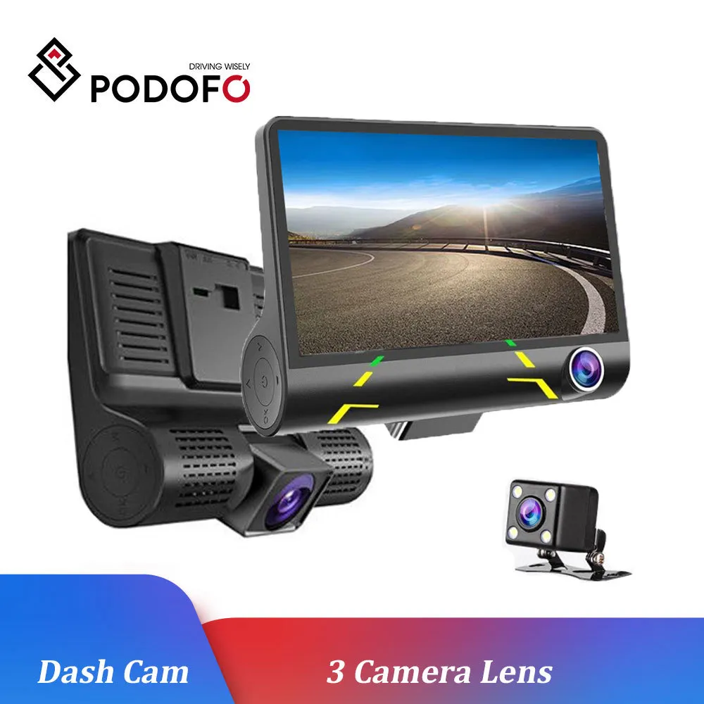 Podofo 3 ERAS obiektyw samochodowy DVR 4-calowy Ekran LCD 170 stopni z erą wsteczną Auto DVRS G-Sensor Dash Cam
