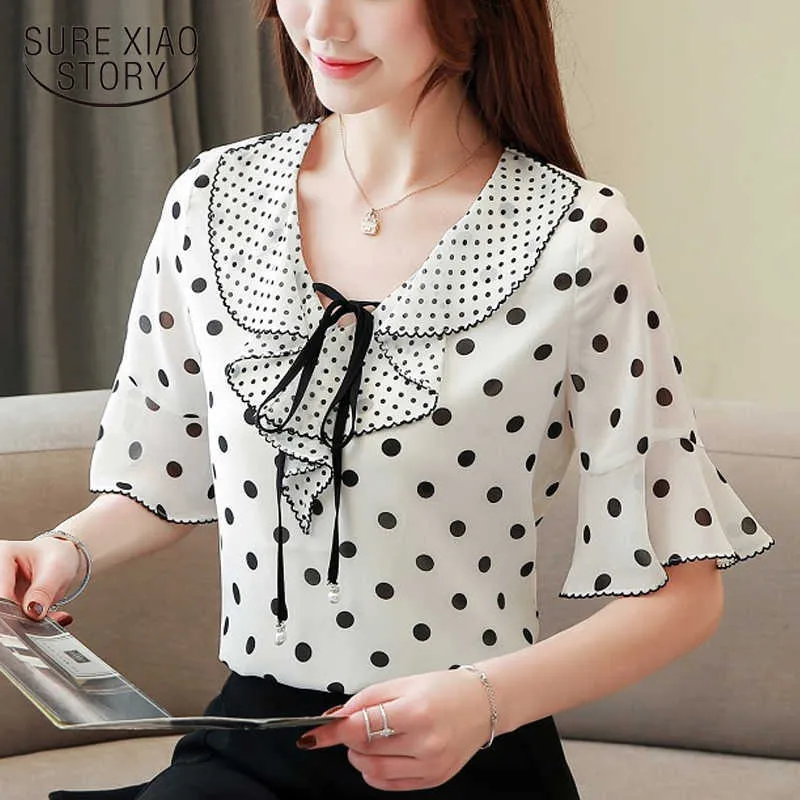 Blusas Mujer De Moda Damskie Topy i Bluzki Plus Size Kobiety Blusas Femininas Elegante Kobiety Topy Polka Dot Bow 4084 50 210528