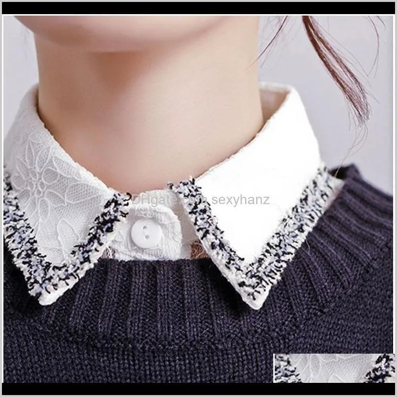crochet lace half shirt lapel fake collar embroidery floral necklace choker croc qyljix