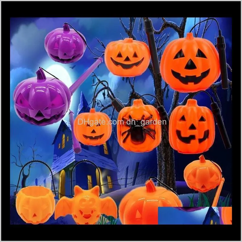 led halloween pumpkin lights lamp plastic pumpkin lantern spiders bats pumpkin shape portable halloween glow toy party decoration dbc