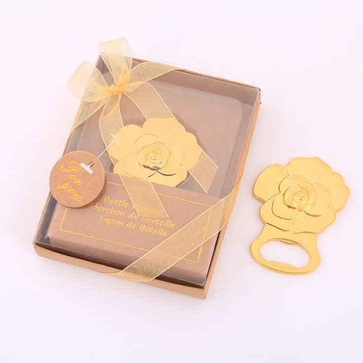 Golden Rose Flower Bottle Opener Wedding Reture Gift Companion Hand Presents Bröllop Tillbehör Övrigt