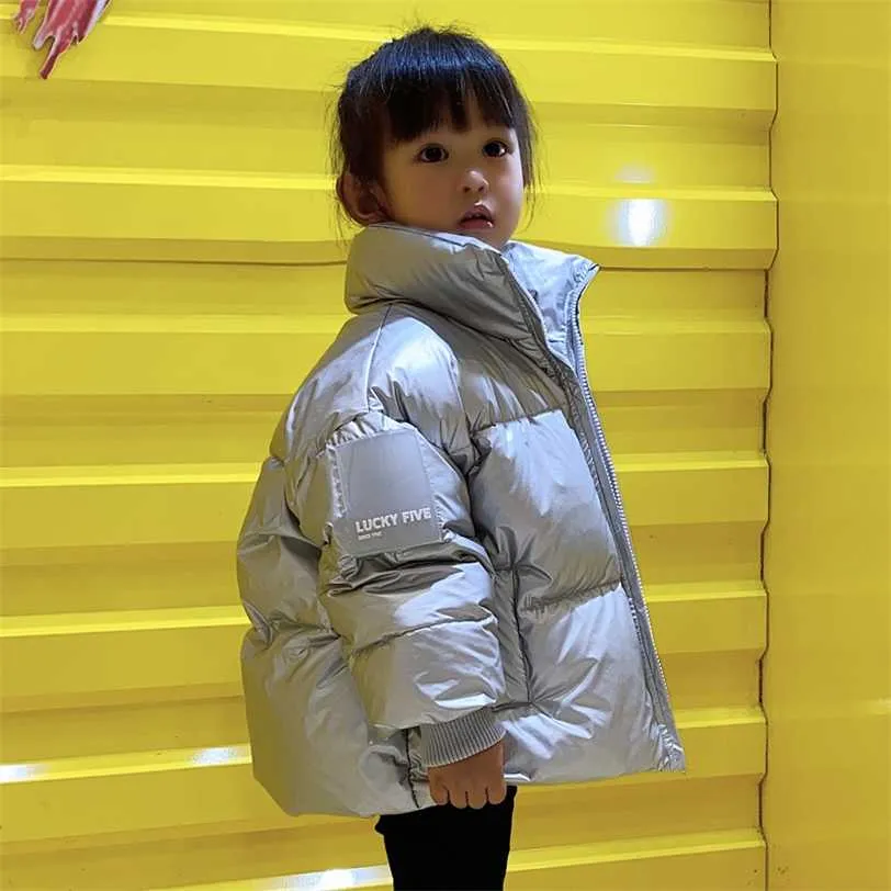 OLEKID Enfants Manteau d'hiver Version coréenne Veste imperméable brillante pour filles 3-12 ans Enfants Adolescents Parka 211222