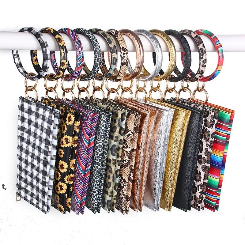 Leopard print PU leather tassel Bracelet double layer women's keychain wallet card bag RRA11938