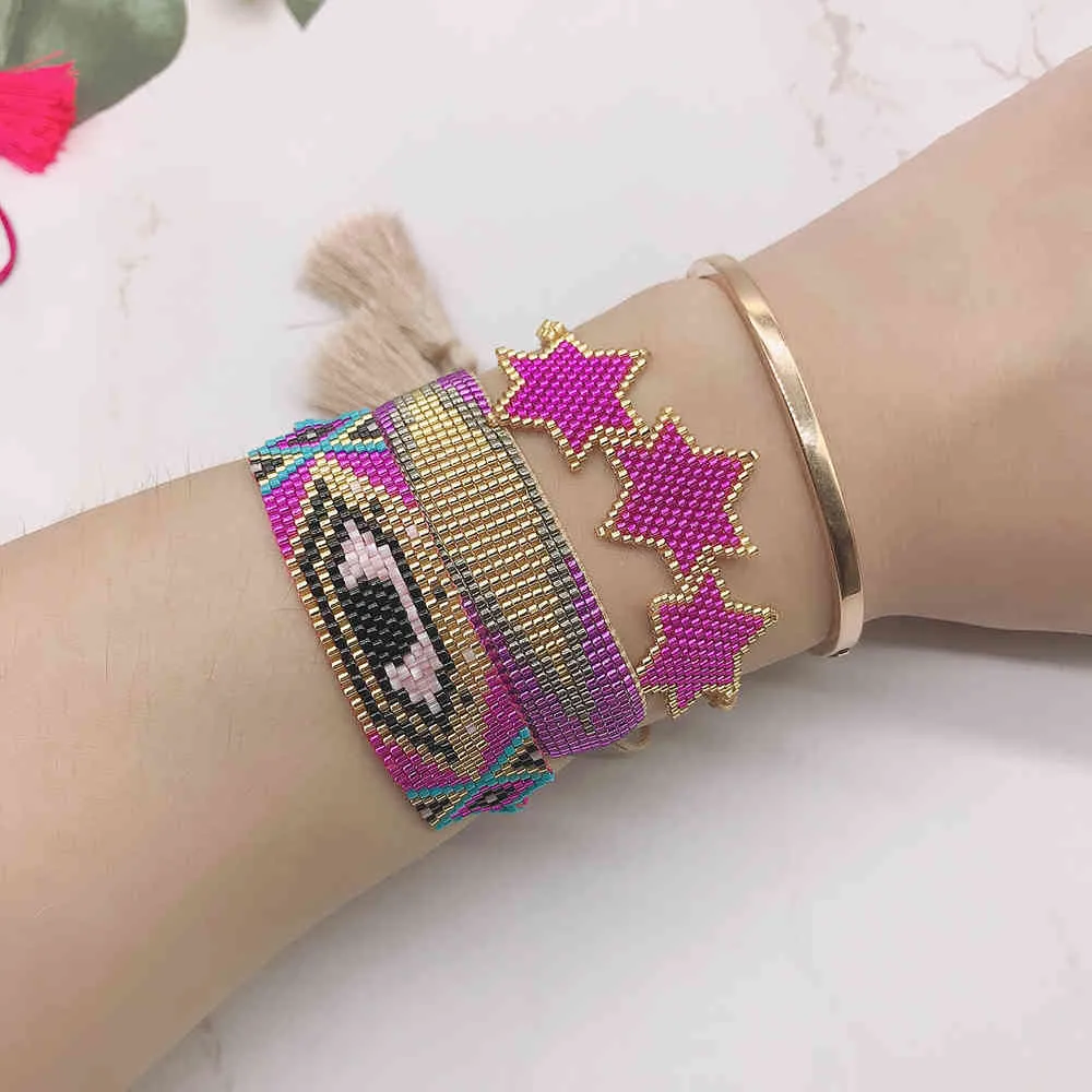 Bluestar Boho Miyuki Браслет для женщин Турецкий злой глаз Pulseras Mujer Moda Star Handmade Bead Poom