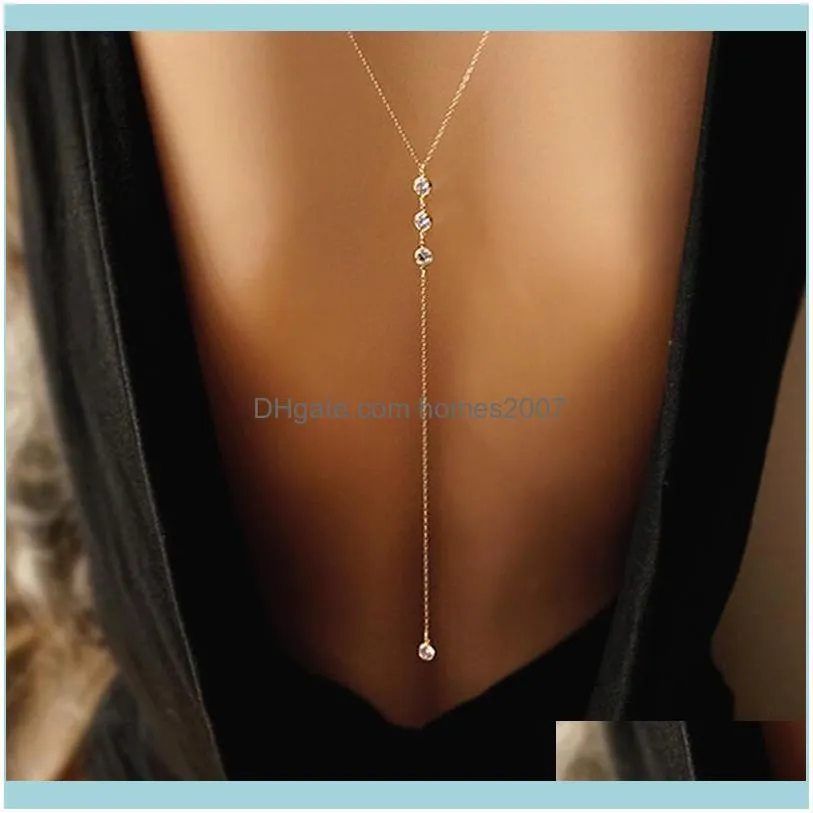 Stainless Steel Boho Crystal Pendant Necklaces Long Backless Chains Bikini Bib Wedding Dress Chokers Fashion Jewelry Accessories