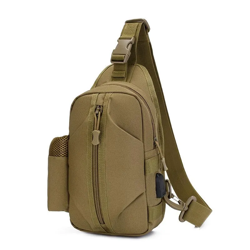 Outdoor USB Military Bag Polyester Chest Water Bottle Shoulder Rucksack Hiking Sports Messenger Men's Backpack Waist Bags
