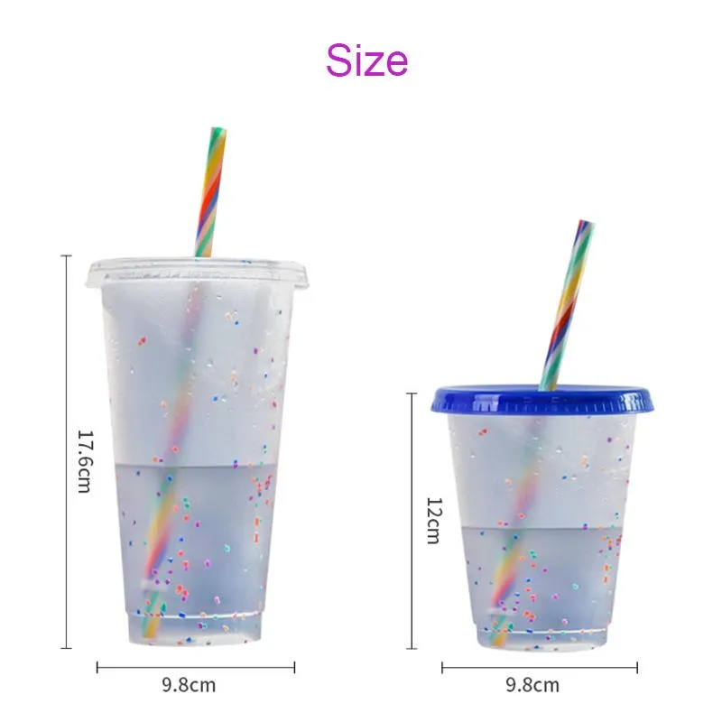 24oz/16oz High Quality Mugs Confetti Cup With Rainbow Straw Dot Color Changing Cups PP Cold Water By Sea XG0377