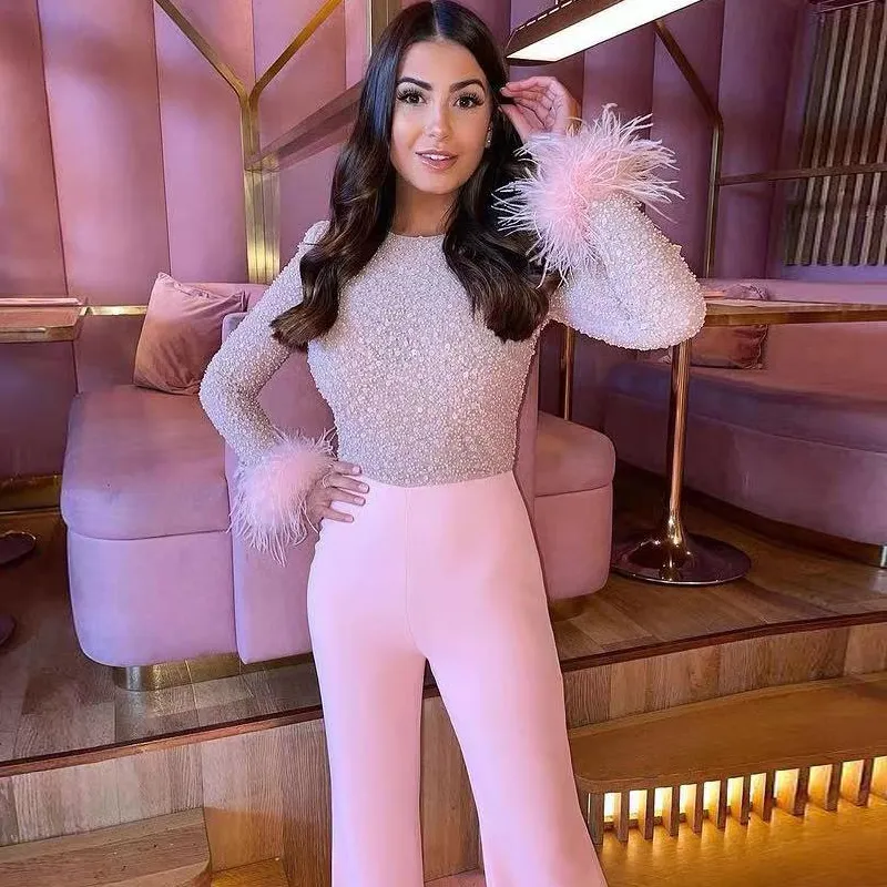 Light pink formal jumpsuit sale