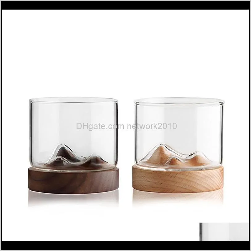 home kitchen whiskey wine glass mountain wooden bottom irish wine transparent glass cup tea cup for whiskey wine vodka bar club tools