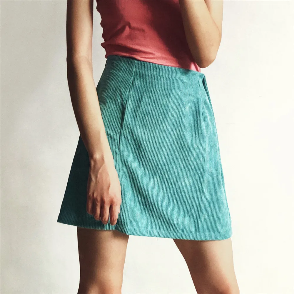 ミニスカート THEAIRTOWN vive corduroy sk(2 color) 4BFM174 Corduroy Skirts For Women High Waist A Line Mini Skirt