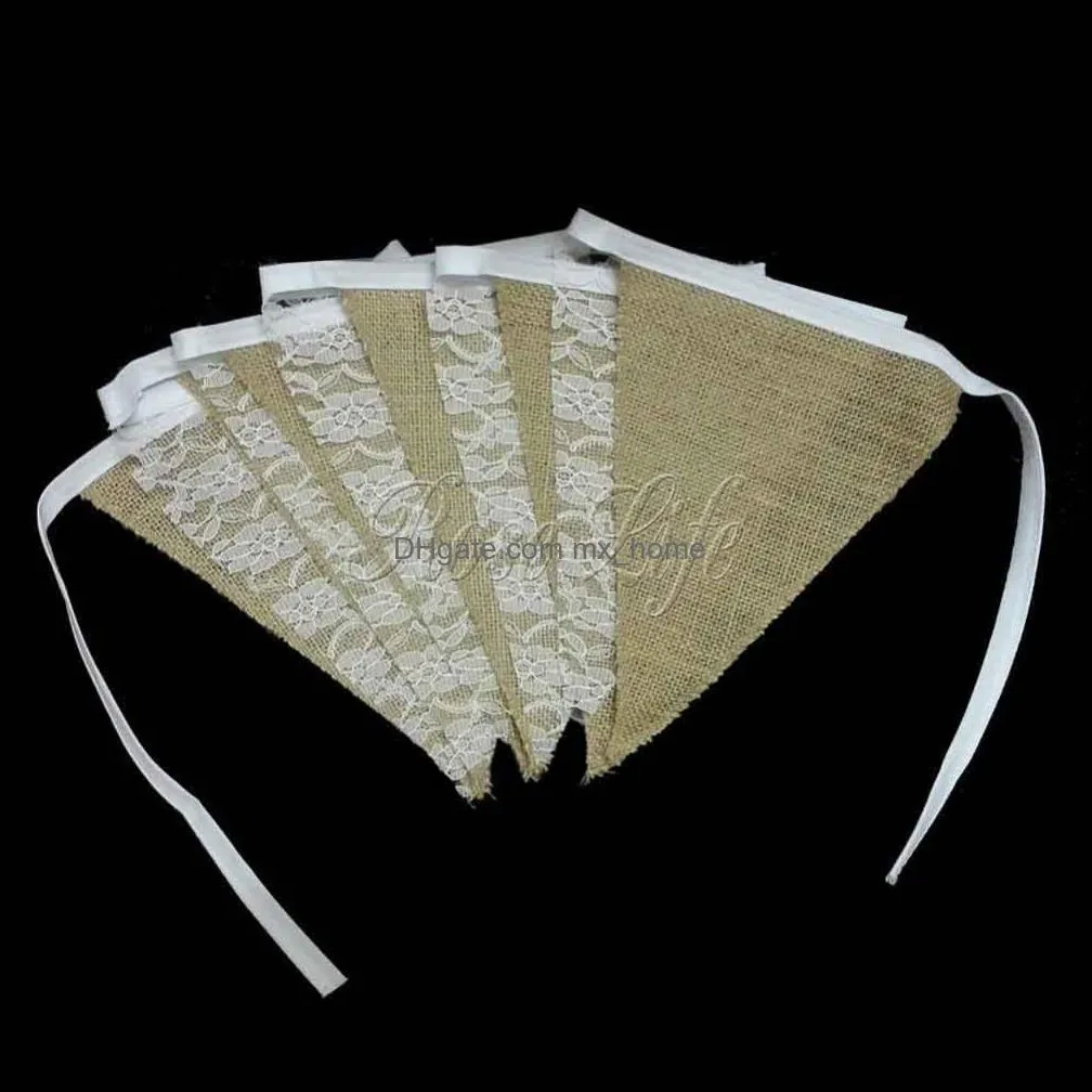 Wholesale-Vintage Banner Hessian Fabric Bunting Burlap Cord Jute Rope Photobooth Lace Flag1