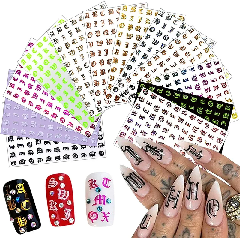 1 Sheet Nail Art 3D Decal Stickers Alphabet Letters White Black Gold Laser  Acrylic Nails Tool | Wish