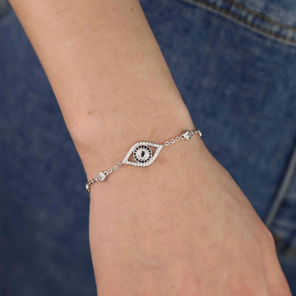 Bracciale dei monili dell'oro dell'argento dell'argento mini rotondo del braccialetto dei monili per le donne fortunato Boho turco Eye Eye Eye Moda Braccialetto alla moda