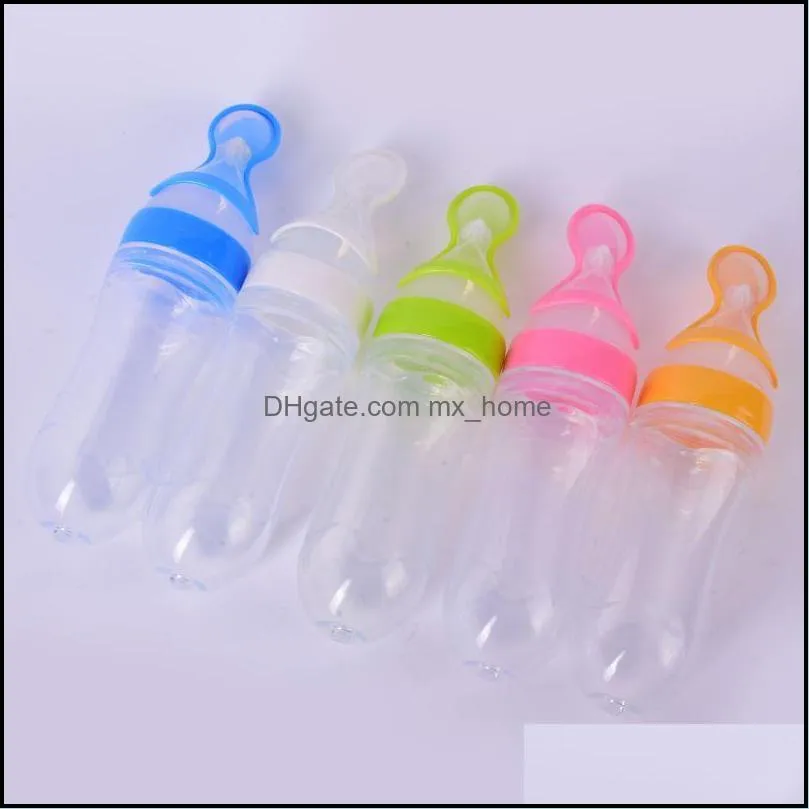 Baby Infant Newborn Toddler Silica Gel Feeding Bottle Spoon Food Supplement Rice Cereal Bottle 5 Colors