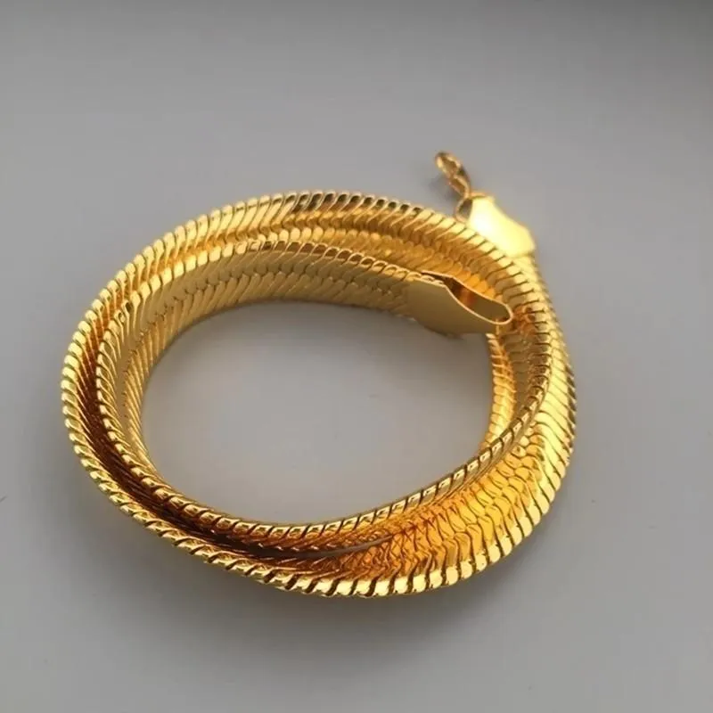 Dünne, weiche Herringbone-Kette, reine Goldfarbe, 18 Karat gelb plattiert, Punk-Hip-Hop-Schmuck für Herren und Jungen, 10 mm, 24 Ketten247S