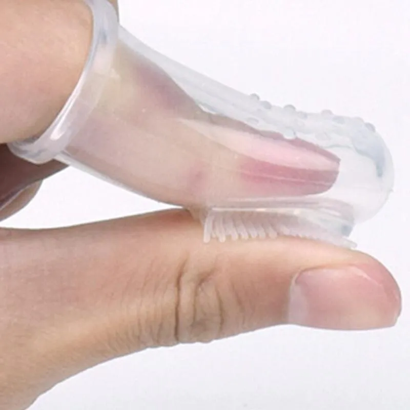 Badleveranser tänder mjukgummi borste med låda silikonfinger tandborste massager för baby spädbarn rengöring zze6200