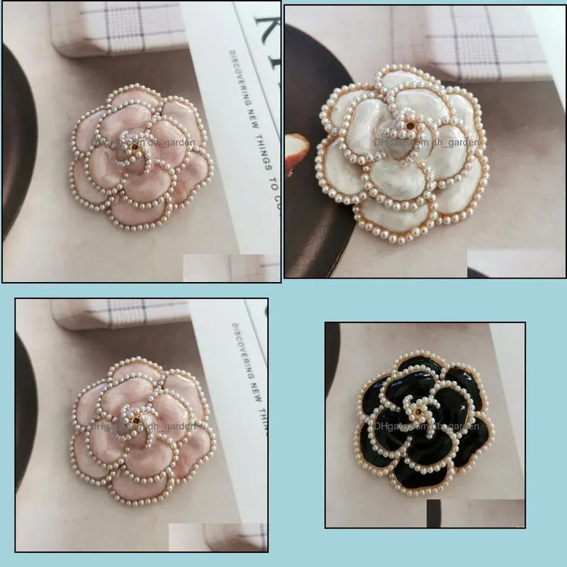 Pins, Brooches Big Camellia Pearl Brooch For Women Brand Desinger Broach Channel Lapel Pin Collar Clips Broches Jewelry