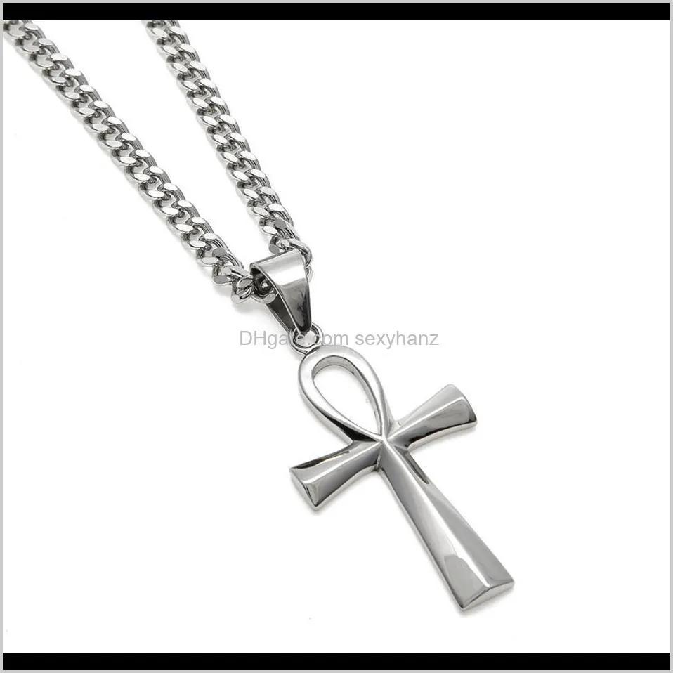 men women gold egyptian ankh key of life pendant stainless steel gold silver color hip hop necklace fashion jewelry