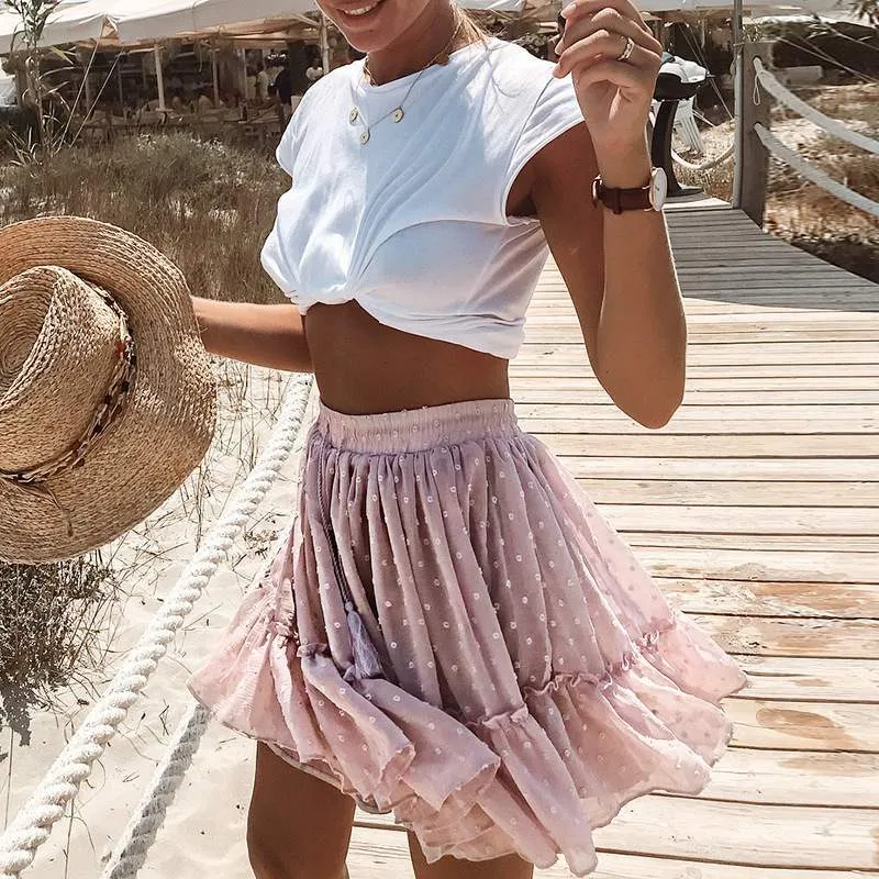 INSPRIED Pink Dot Faldas Para Mujer En Capas Con Volantes Mini Falda De Verano Casual Tassle Atado Chic Faldas Cortas Para Mujeres Nuevo 210412 De 6 53 DHgate