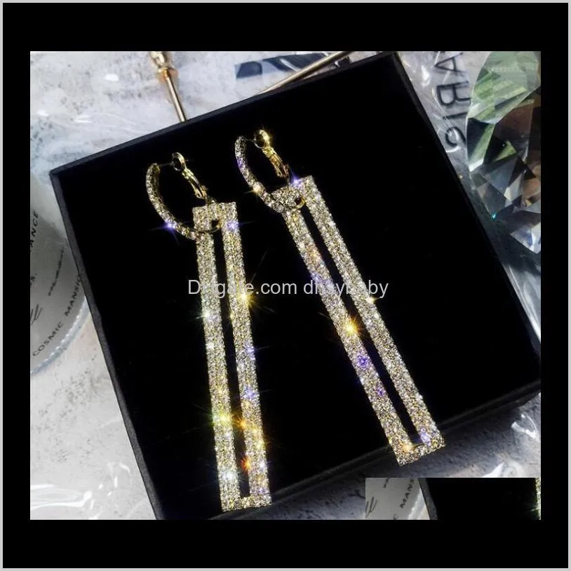 european and american exaggerated diamond-studded rectangular earrings korean personality earrings long full diamond earrings