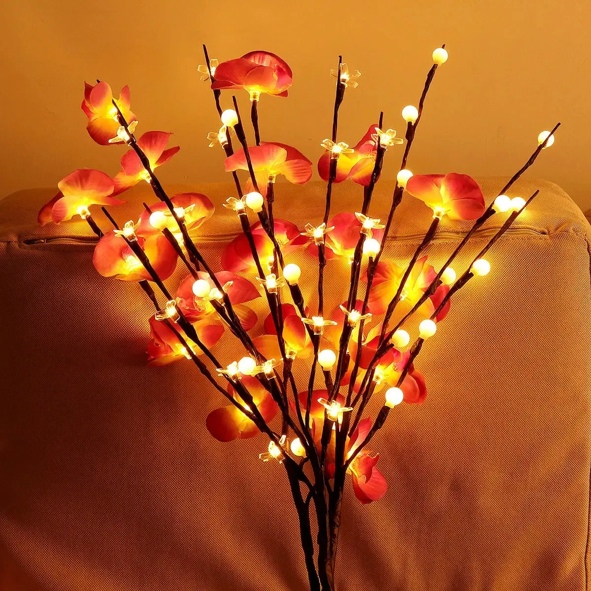 بطارية إمدادات 20led ينحنى phalaenopsis زهرة فرع شجرة سلسلة ضوء عيد الميلاد حزب ديكور