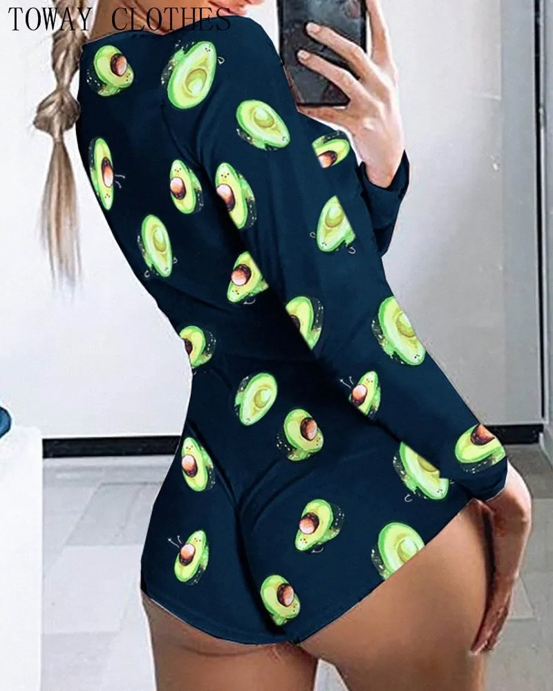 Women Sexy Avocado Print Summer Short Jumpsuit LowCut Long Sleeve Print Lounge Romper Pajamas 2024 From Zjj444 15.27 DHgate.Com