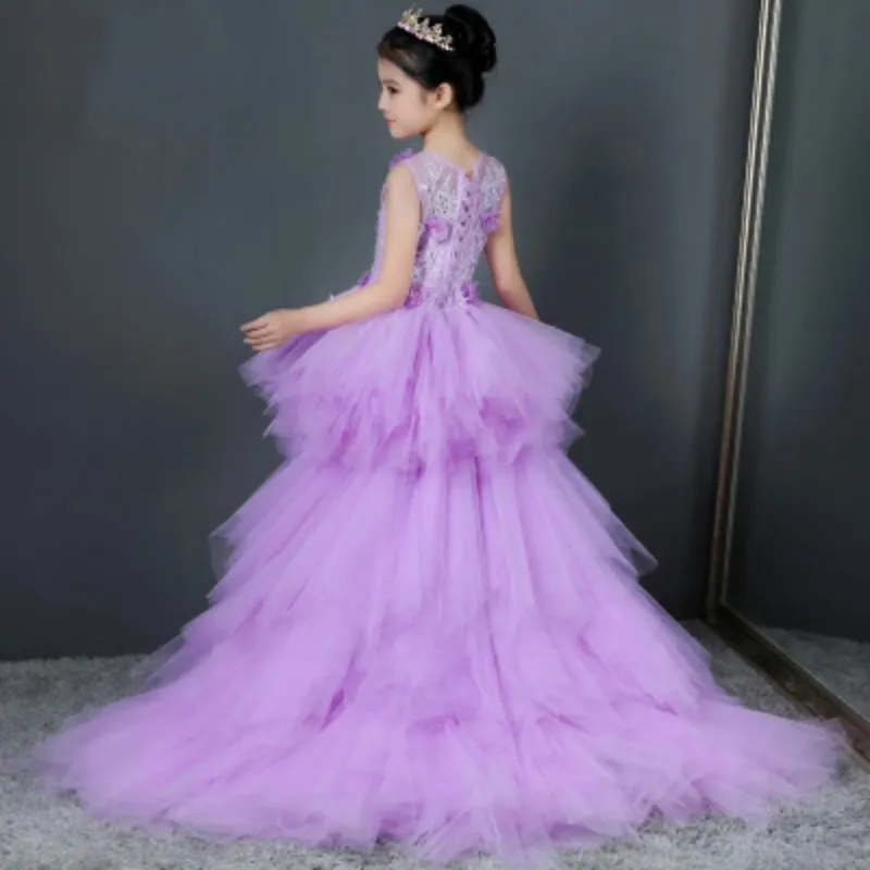 Abito da ragazza di fiori di fantasia con bambini in treno mostrano costumi per le prestazioni bambini per bambini abiti da coda di coda rosa abiti boutique 403