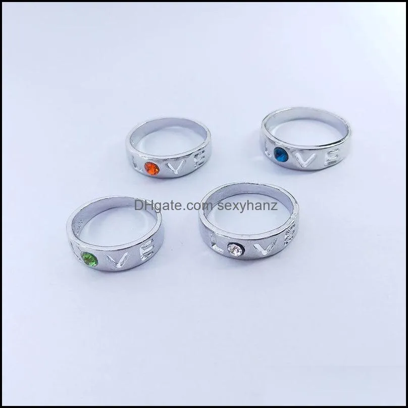 Fashion Simple Band Silver Plated Metal Colorful Diamond Love Rings For Men Women Mix Style Party Gifts Wedding Jewelry Wholesale C3