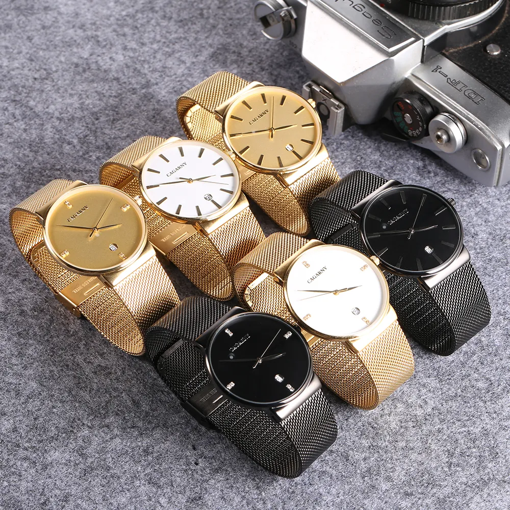 hot fashion luxury brand cagarny watch for men steel mesh bracelet quartz watches free shipping (1)