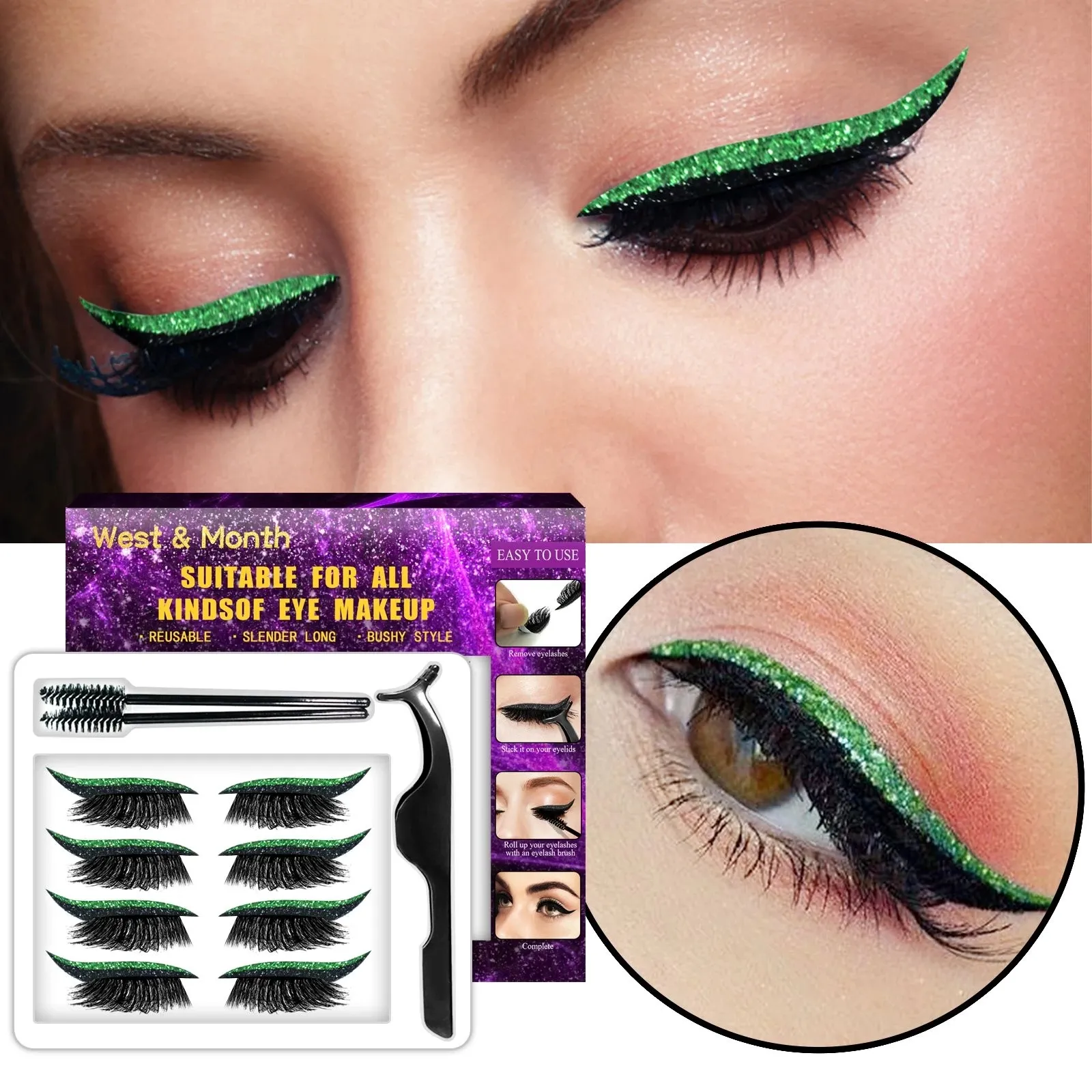 Adesivi per eyeliner e ciglia riutilizzabili in 7 colori 2 in 1 Striscia per palpebre autoadesiva impermeabile Strumenti per il trucco delle ciglia Cosmetici
