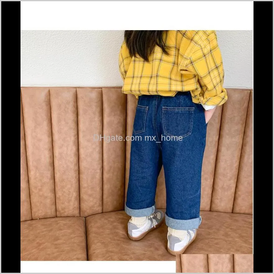 autumn kids children casual all-match jeans boys girls soft solid color loose denim pants 1-7y 201207